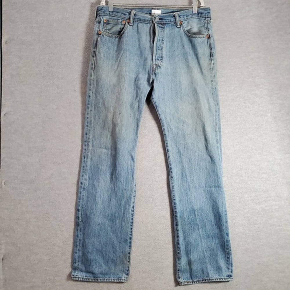 Levi's 501 Men Jeans 36x34 Blue Denim Straight Mid Rise Button Fly